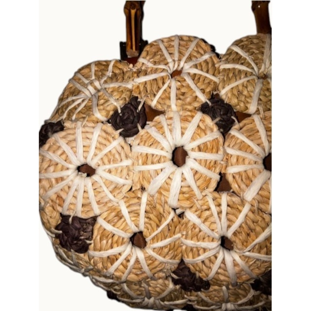 Patricia Nash Palmarola Beige/Brown Straw Satchel Bamboo Women's Handbag - Picture 3 of 16